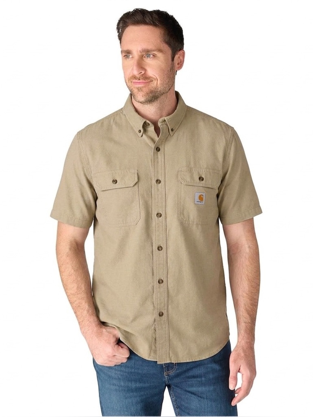 156 CARHARTT Men's Original Fit Short Sleeve Work Shirt - Khaki, XL
